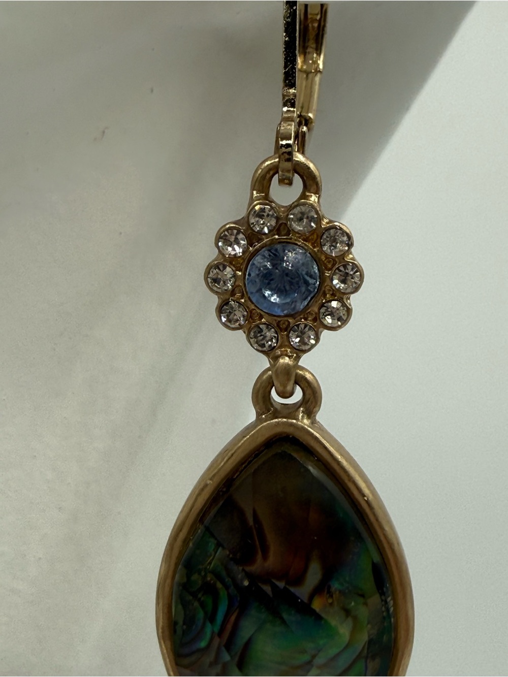 Lonna & Lilly Blue Abalone Shell Teardrop Dangle Earrings Gold Tone Crystal - Picture 9 of 11